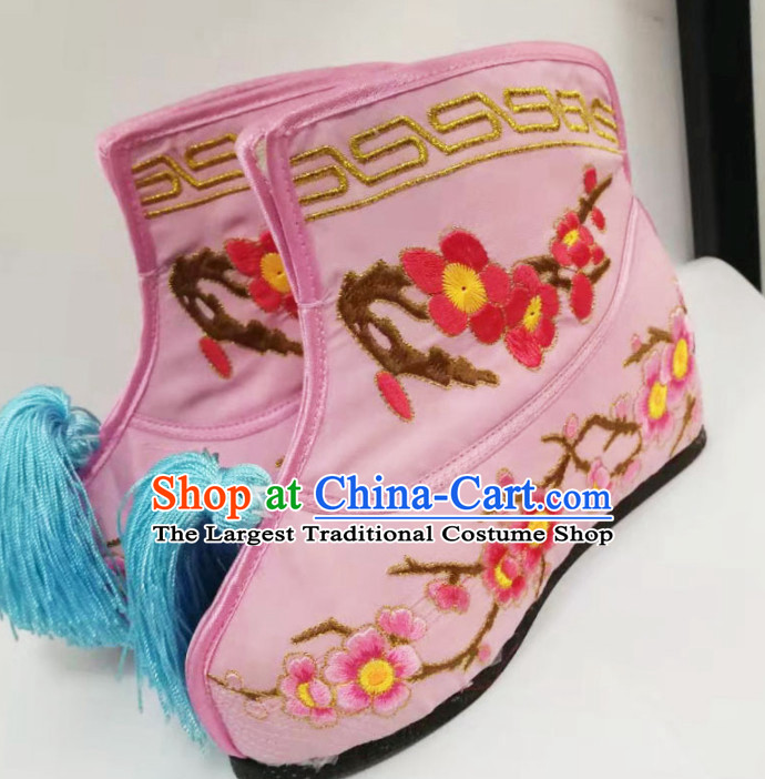 Chinese Traditional Beijing Opera Diva Pink Embroidered Boots Ancient Swordswoman Shoes for Women