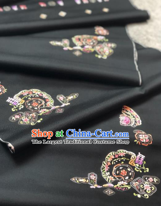 Traditional Chinese Black Silk Fabric Classical Embroidered Pattern Design Brocade Fabric Asian Satin Material