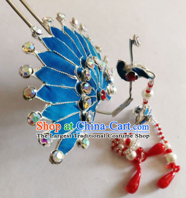 Chinese Ancient Court Princess Peacock Tassel Hair Clip Hairpins Traditional Beijing Opera Diva Hair Accessories for Adults