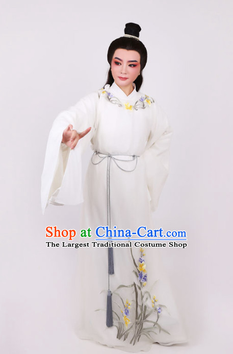 Chinese Traditional Beijing Opera Niche Scholar Embroidered White Robe Ancient Nobility Childe Costume for Men