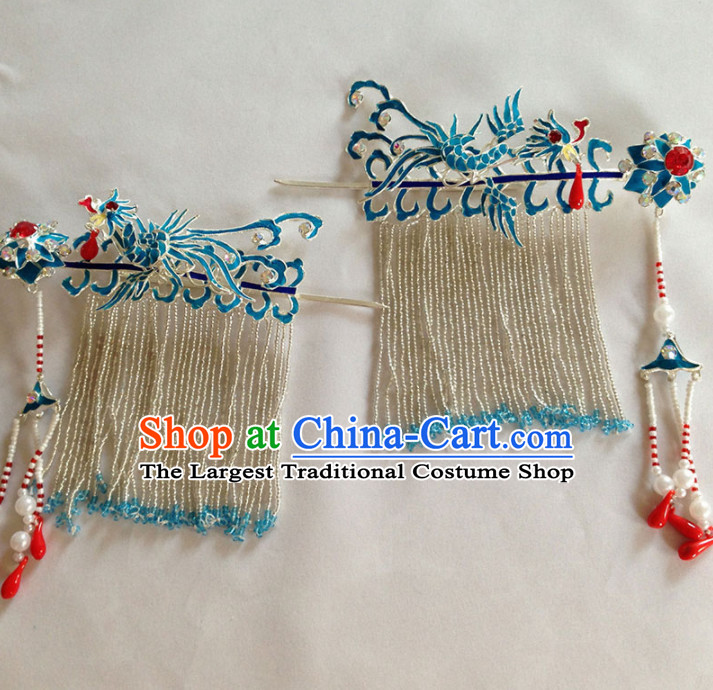 Chinese Ancient Court Princess Phoenix Tassel Hairpins Traditional Beijing Opera Diva Hair Accessories for Adults