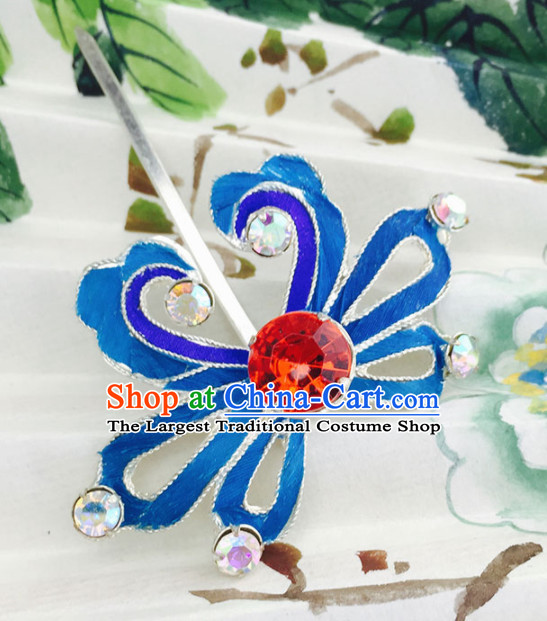 Chinese Ancient Court Princess Red Crystal Hairpins Traditional Beijing Opera Diva Hair Accessories for Adults