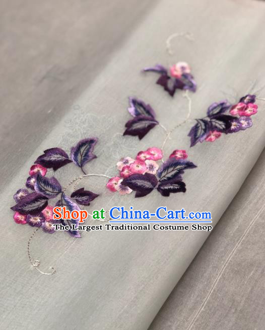 Traditional Chinese Silk Fabric Classical Embroidered Purple Leaf Pattern Design Brocade Fabric Asian Satin Material