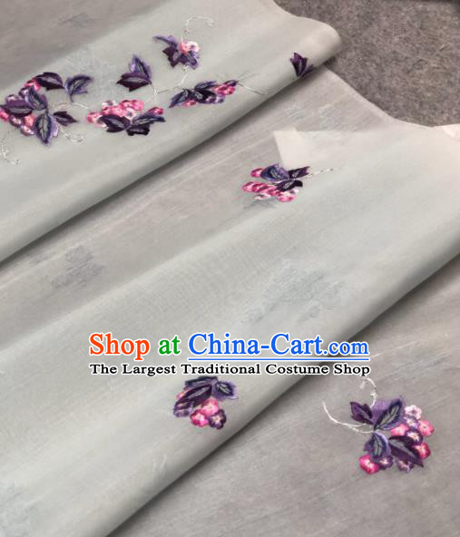 Traditional Chinese Silk Fabric Classical Embroidered Purple Leaf Pattern Design Brocade Fabric Asian Satin Material