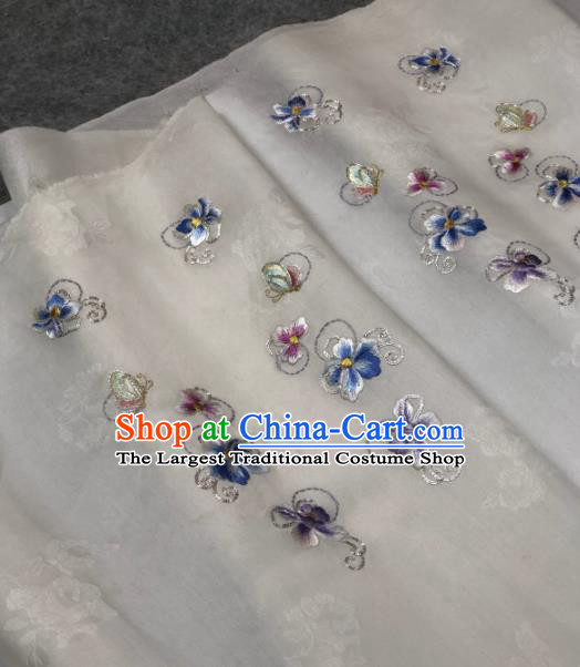 Traditional Chinese Silk Fabric Classical Embroidered Pattern Design White Brocade Fabric Asian Satin Material
