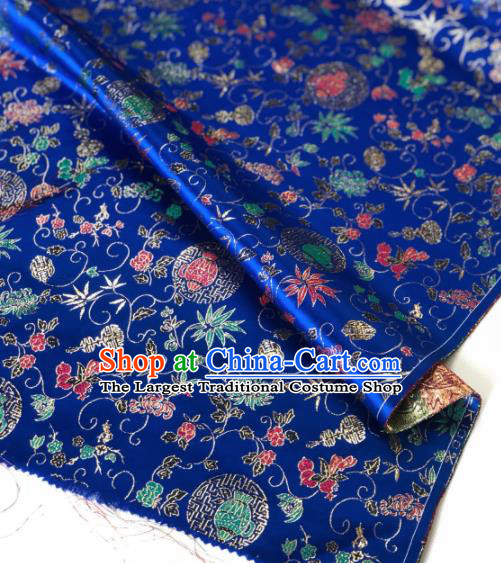 Traditional Chinese Silk Fabric Classical Lotus Pattern Design Royalblue Brocade Fabric Asian Satin Material