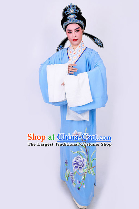 Chinese Traditional Beijing Opera Niche Embroidered Blue Robe Ancient Nobility Childe Costume for Men