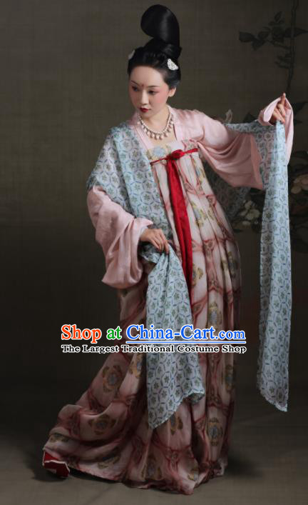 Chinese Ancient Tang Dynasty Pink Hanfu Dress Traditional Court Maid Replica Costume for Women