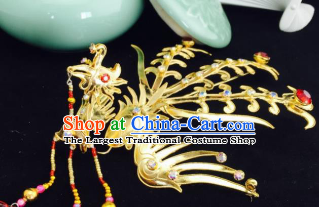 Chinese Ancient Palace Princess Golden Phoenix Hairpins Traditional Beijing Opera Diva Headwear Hair Accessories for Adults