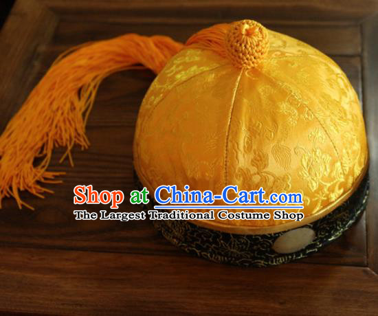 Chinese Ancient Drama Emperor Yellow Hat Traditional Qing Dynasty Manchu Headwear for Men