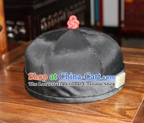 Chinese Ancient Drama Emperor Black Hat Traditional Qing Dynasty Manchu Headwear for Men