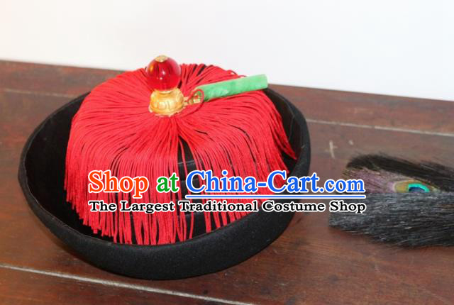 Chinese Ancient Drama Manchu Royal Highness Hat Traditional Qing Dynasty Minister Headwear for Men