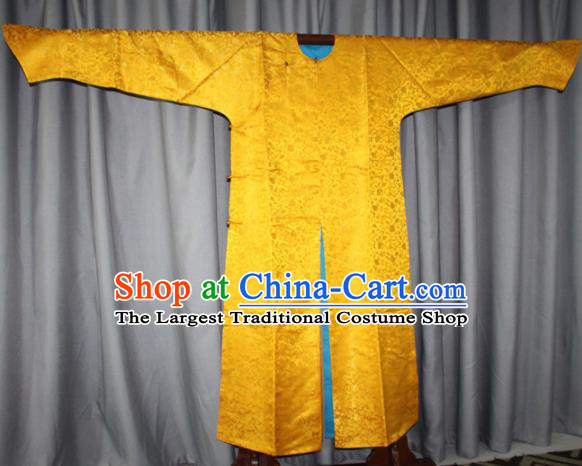 Chinese Traditional Drama Manchu Costume Ancient Qing Dynasty Emperor Golden Imperial Robe for Men