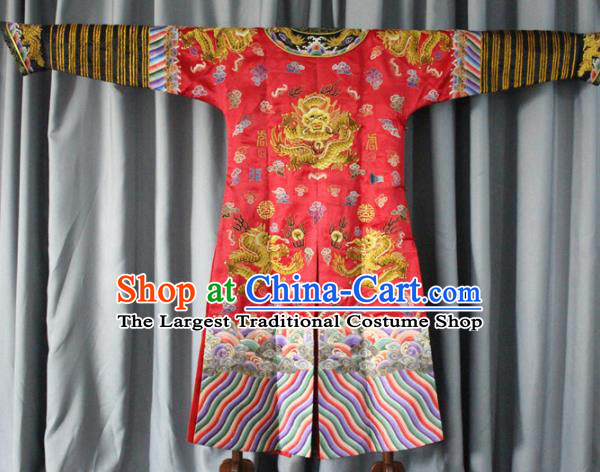 Chinese Traditional Drama Manchu Costume Ancient Qing Dynasty Emperor Red Imperial Robe for Men