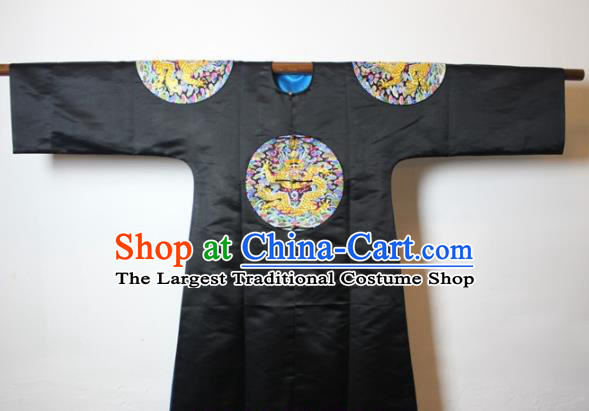 Chinese Traditional Drama Manchu Black Costume Ancient Qing Dynasty Emperor Imperial Robe for Men