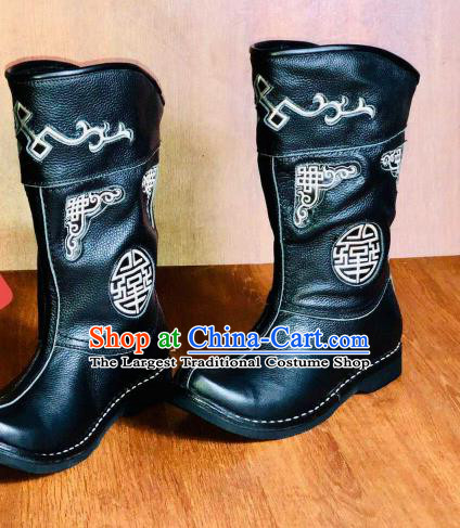 Traditional Chinese Mongol Nationality Wedding Shoes Mongolian Minority Folk Dance Leather Boots for Men