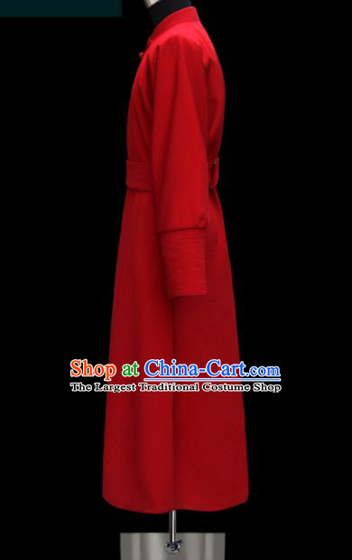 Chinese Traditional Mongol Ethnic Wedding Red Robe Mongolian Minority Folk Dance Costume for Men