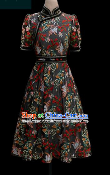 Traditional Chinese Mongol Ethnic Lace Dress Mongolian Minority Folk Dance Embroidered Costume for Women