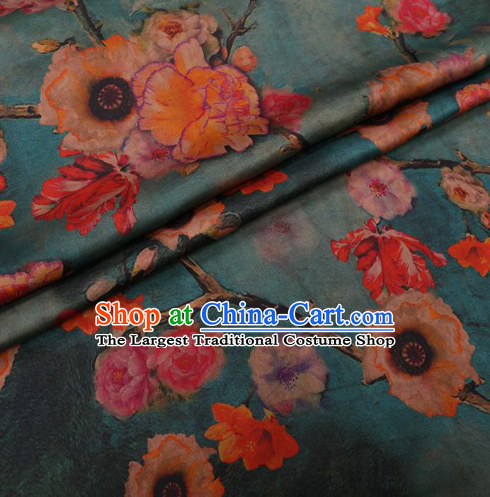 Traditional Chinese Classical Hibiscus Pattern Design Green Gambiered Guangdong Gauze Asian Brocade Silk Fabric