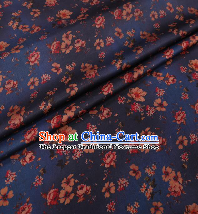 Traditional Chinese Classical Plum Blossom Pattern Design Navy Gambiered Guangdong Gauze Asian Brocade Silk Fabric