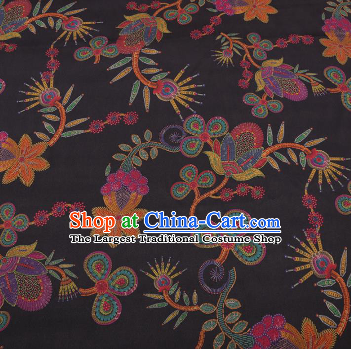 Traditional Chinese Classical Pattern Design Black Gambiered Guangdong Gauze Asian Brocade Silk Fabric
