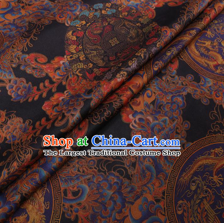 Traditional Chinese Classical Dragon Phoenix Pattern Design Black Gambiered Guangdong Gauze Asian Brocade Silk Fabric