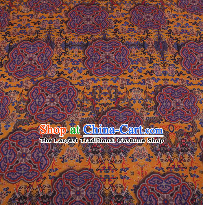 Traditional Chinese Classical Dragon Pattern Design Yellow Gambiered Guangdong Gauze Asian Brocade Silk Fabric
