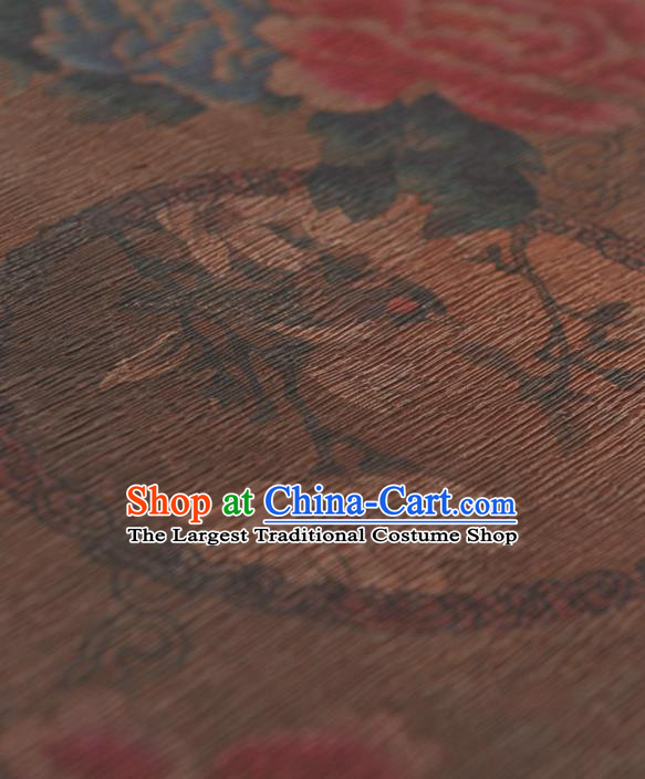 Chinese Traditional Classical Peony Pattern Design Khaki Gambiered Guangdong Gauze Asian Brocade Silk Fabric