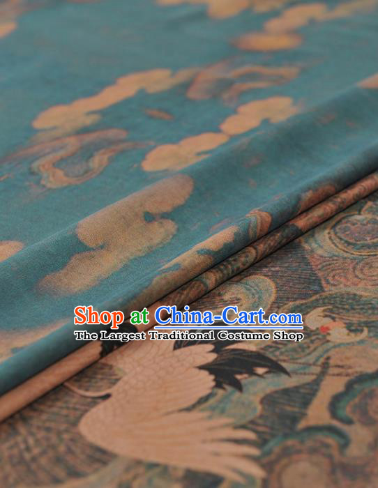 Chinese Traditional Classical Cranes Pattern Design Blue Gambiered Guangdong Gauze Asian Brocade Silk Fabric