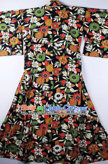 Japanese Traditional Ceremony Chrysanthemum Pattern Black Kimono Asian Japan National Yukata Costume for Men