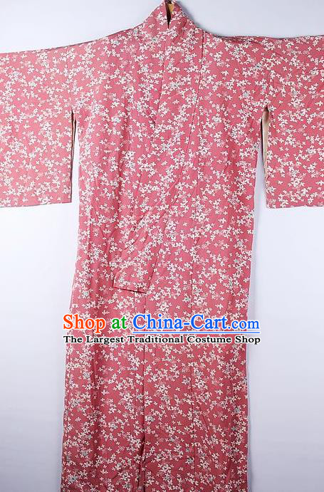 Asian Japanese National Printing Sakura Pink Furisode Kimono Ceremony Costume Traditional Japan Yukata Dress for Women