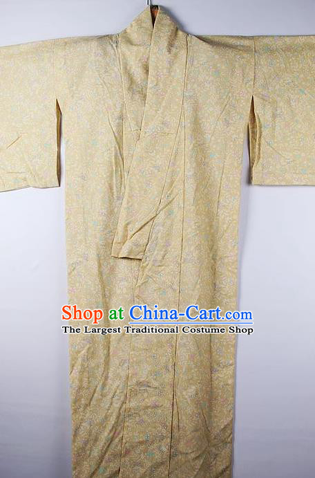 Asian Japanese Ceremony Clothing Classical Pattern Yellow Kimono Traditional Japan National Yukata Costume for Men