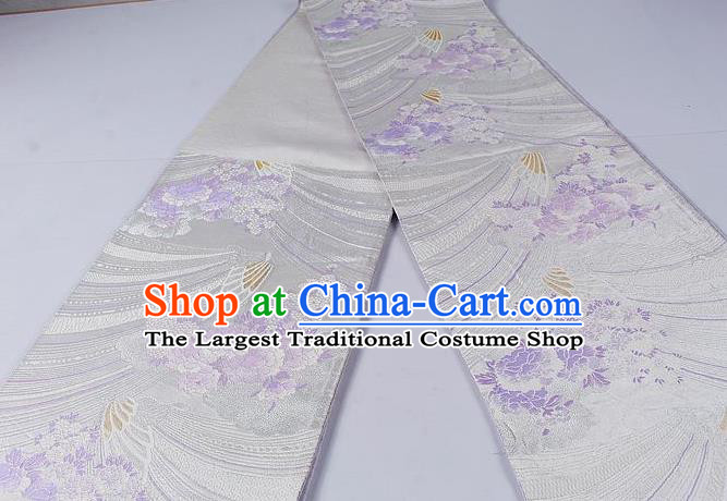 Asian Japanese Classical Purple Peony Pattern Brocade Waistband Kimono Accessories Traditional Yukata Belt for Women