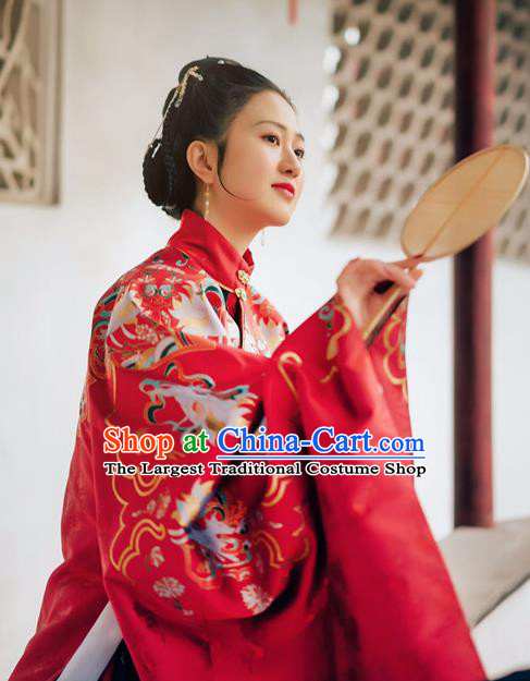Chinese Ancient Ming Dynasty Court Wedding Red Hanfu Dress Traditional Empress Embroidered Replica Costume for Women