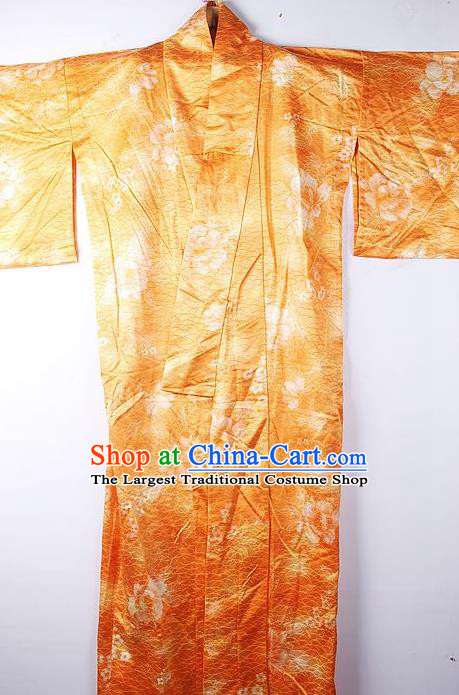 Asian Japanese Ceremony Clothing Classical Peony Pattern Orange Kimono Traditional Japan National Yukata Costume for Men
