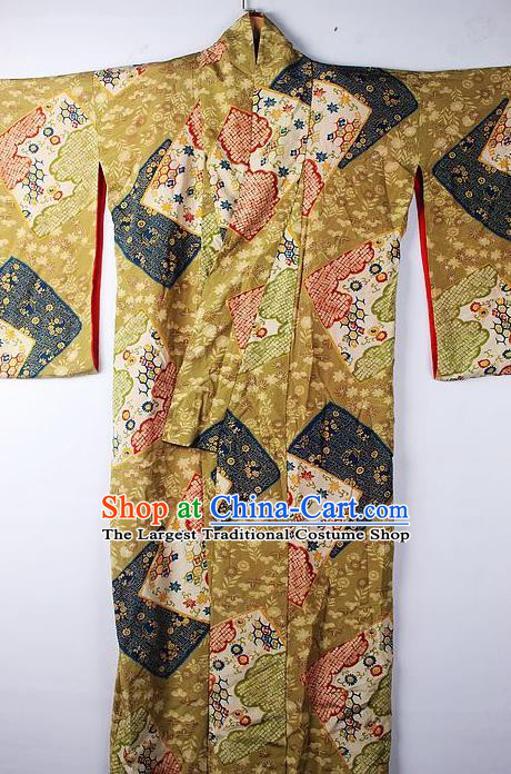 Asian Japanese Ceremony Clothing Classical Pattern Ginger Kimono Traditional Japan National Yukata Costume for Men