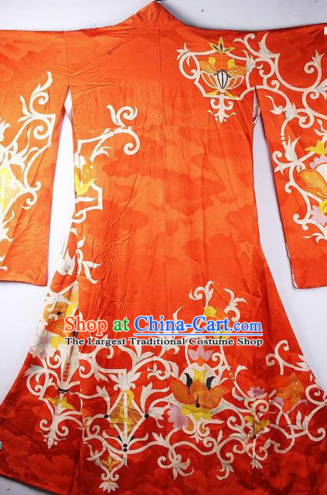 Asian Japanese National Iromuji Printing Red Furisode Kimono Ceremony Costume Traditional Japan Yukata Dress for Women