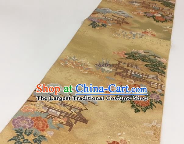 Japanese Traditional Classical Peony Pine Pattern Golden Waistband Kimono Brocade Accessories Asian Japan Yukata Belt for Women