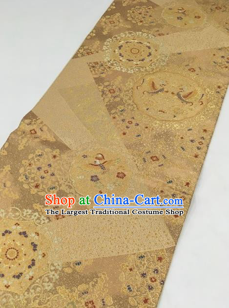 Japanese Traditional Classical Phoenix Pattern Golden Waistband Kimono Brocade Accessories Asian Japan Yukata Belt for Women