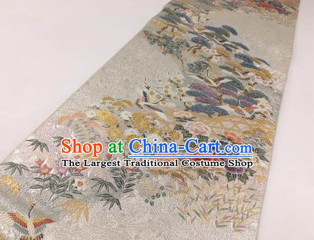 Japanese Traditional Classical Plum Peony Pattern Argent Waistband Kimono Brocade Accessories Asian Japan Yukata Belt for Women