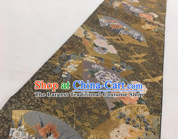 Japanese Traditional Classical Cornflower Peony Pattern Brown Waistband Kimono Brocade Accessories Asian Japan Yukata Belt for Women