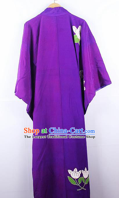 Asian Japanese Ceremony Palace Printing Purple Kimono Traditional Japan Yukata Dress for Women