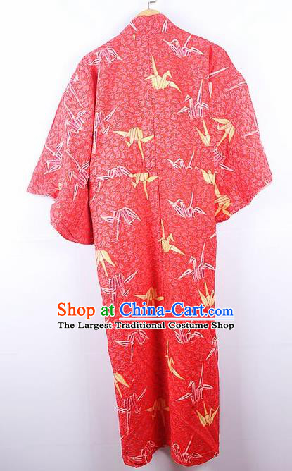 Asian Japanese Ceremony Printing Paper Crane Red Kimono Dress Traditional Japan Yukata Costume for Women