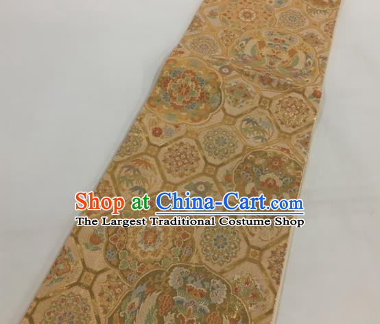 Japanese Traditional Classical Phoenix Peony Pattern Golden Waistband Kimono Brocade Accessories Asian Japan Yukata Belt for Women