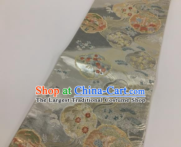 Japanese Traditional Classical Peony Pattern Argent Waistband Kimono Brocade Accessories Asian Japan Yukata Belt for Women