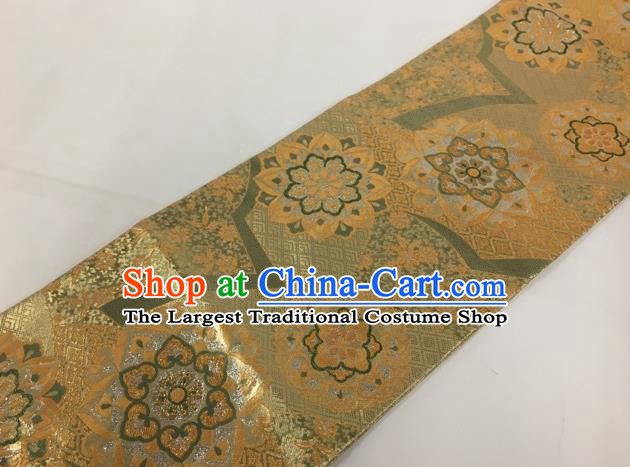 Japanese Traditional Classical Lotus Pattern Light Green Waistband Kimono Brocade Accessories Asian Japan Yukata Belt for Women