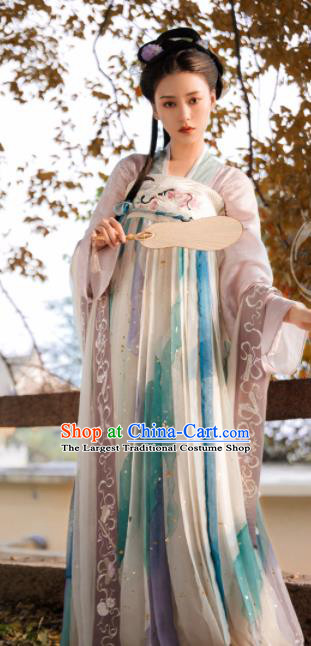 Traditional Chinese Tang Dynasty Princess Hanfu Dress Ancient Flower Goddess Replica Costumes for Women