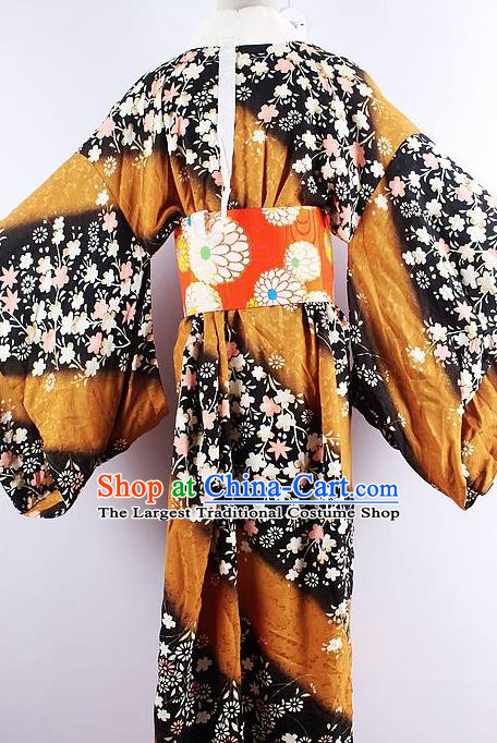 Japanese Ceremony Costume Printing Sakura Ginger Silk Kimono Dress Traditional Asian Japan Yukata for Women