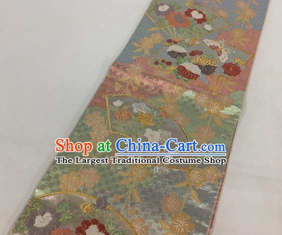 Japanese Traditional Classical Chrysanthemum Butterfly Pattern Pink Waistband Kimono Brocade Accessories Asian Japan Yukata Belt for Women