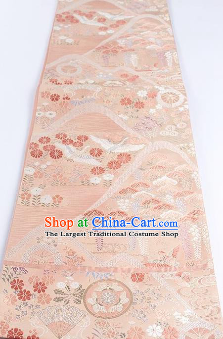 Japanese Classical Daisy Pattern Pink Waistband Traditional Kimono Brocade Accessories Asian Japan Yukata Belt for Women